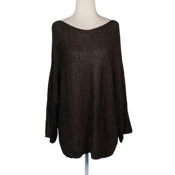 Eileen Fisher Black and Metallic Bronze Linen Knit Pullover Sweater XL - Picture 1 of 8